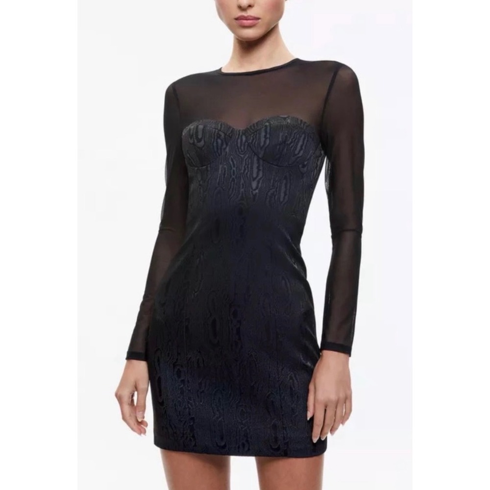 Alice + Olivia Takako Mesh Long‎ Sleeve Mini Dress Size 10 in Black NEW